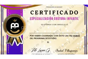 certificado del curso Costura Infantil Premium 300 X 200