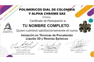 certificado del curso online Aprende los secretos del porcelanato líquido 3D y las resinas Diego Núñez 300 X 200