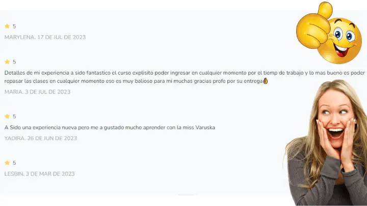 captura de pantalla de las valoraciones del Master en cejas Pigmentadas de veruska